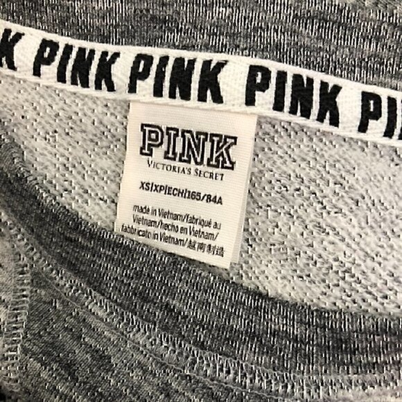 PINK VS VICTORIA'S SECRET Campus Crew Sweatshirt Gray Marled Paint Splatter XS - Picture 6 of 10